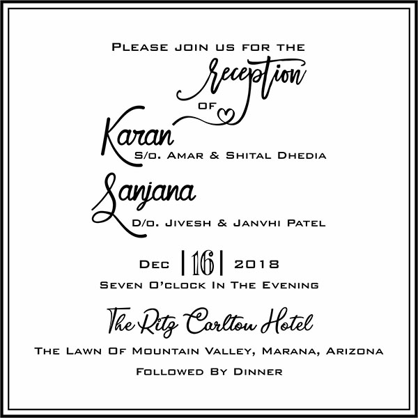 Wedding invitation card Met My Match Reception - Parekh Cards